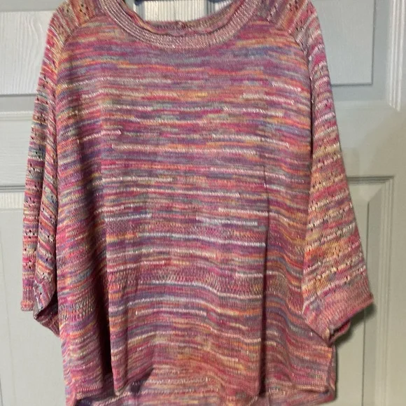 EUC Democracy Multicolor Heathered Loose Fitted Knit Top w/Sleeves Asymmetrical - Picture 7 of 10